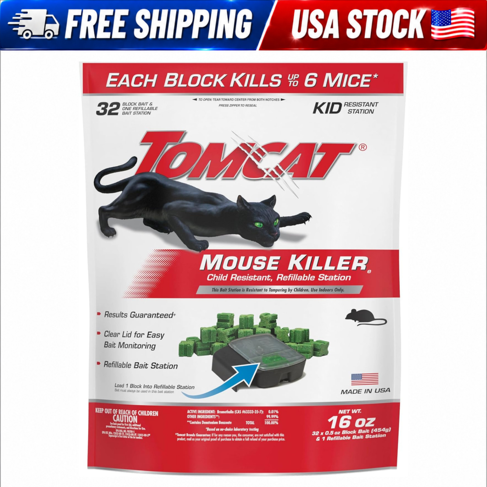 Mouse Mice Rat Killer 32 Blocks Bait Poison Rodent Station Trap Tomcat Control