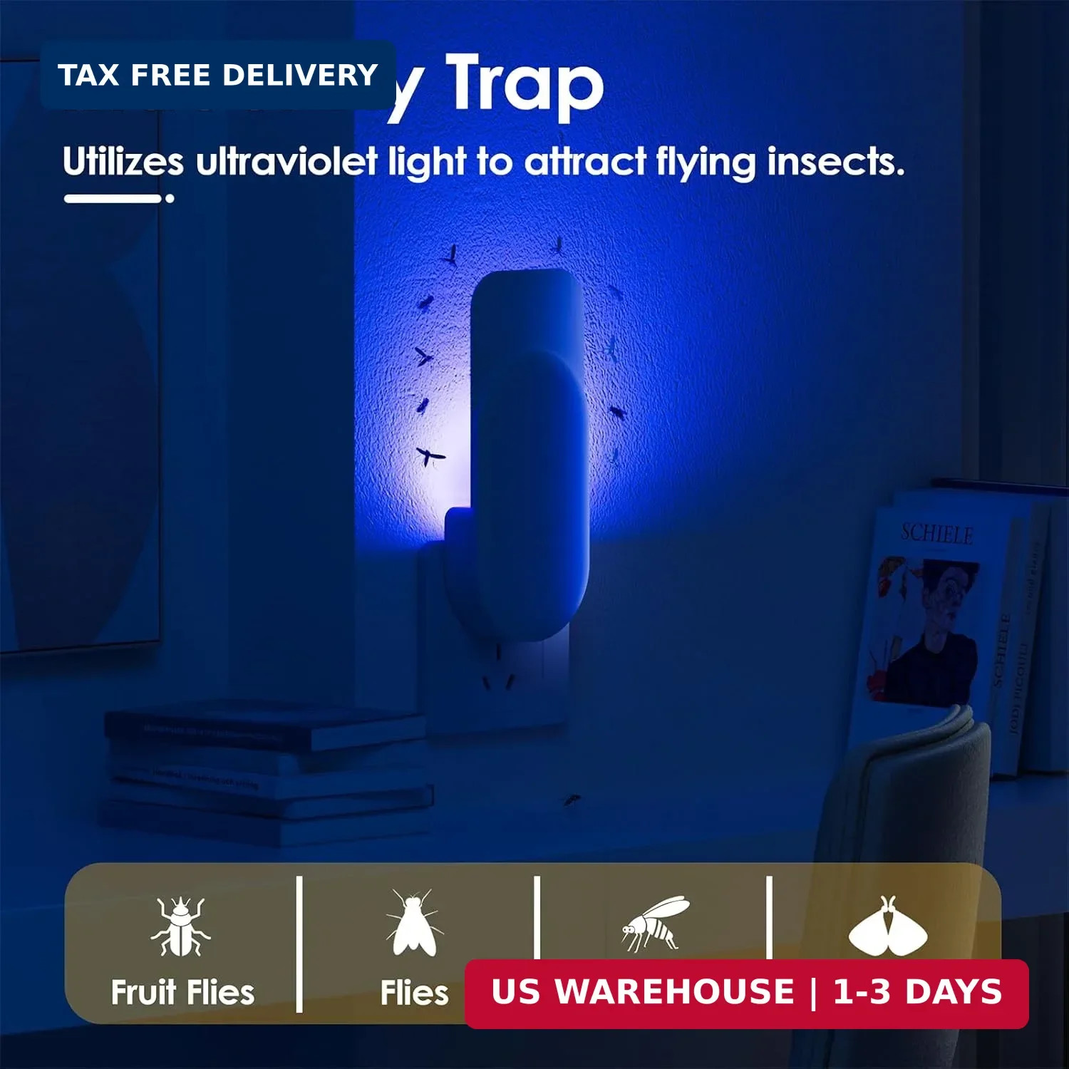 Indoor Plug In Fly Trap Fruit Fly Gnat Moth Mosquito Trap 6 Glue Cards