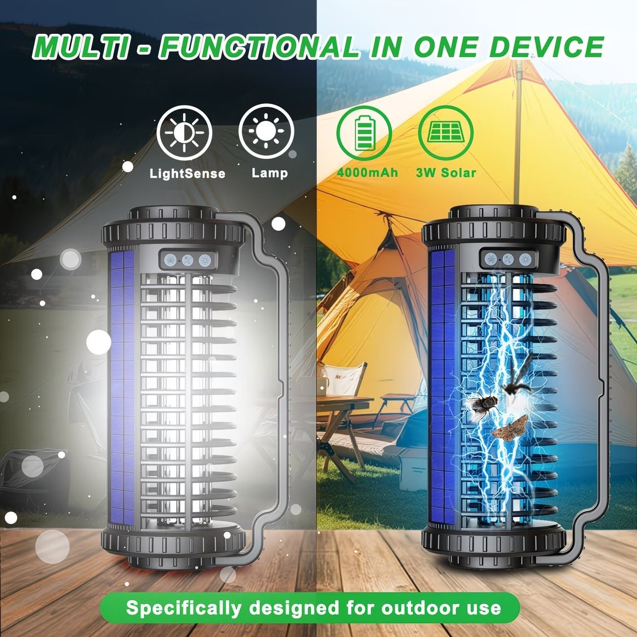 Powerful Outdoor Solar Bug Zapper with Long-lasting 4000mAh Battery