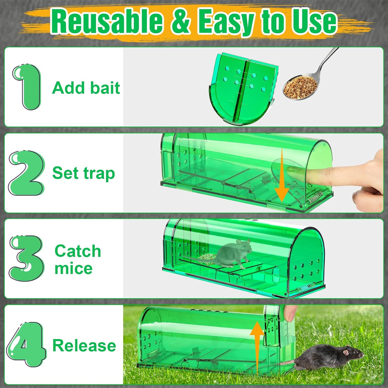 4 Pcs Humane Mouse Traps No Kill, Live Mouse Trap, Reusable Mice Trap Catch for