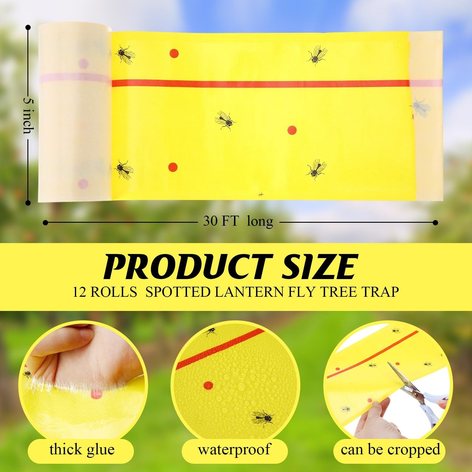 12 Rolls (30 Feet Each) Spotted Lantern Fly Tree Trap Outdoor Fruit Fly Stick…