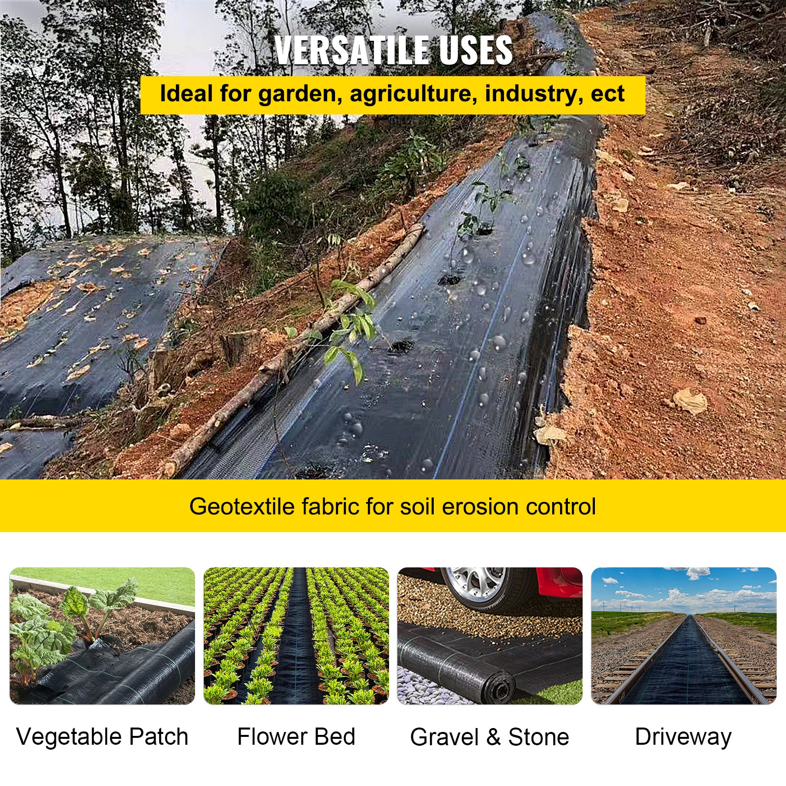 VEVOR Weed Barrier Landscape Fabric Geotextile Fabric 6 x 250 FT 4.1OZ PP Woven