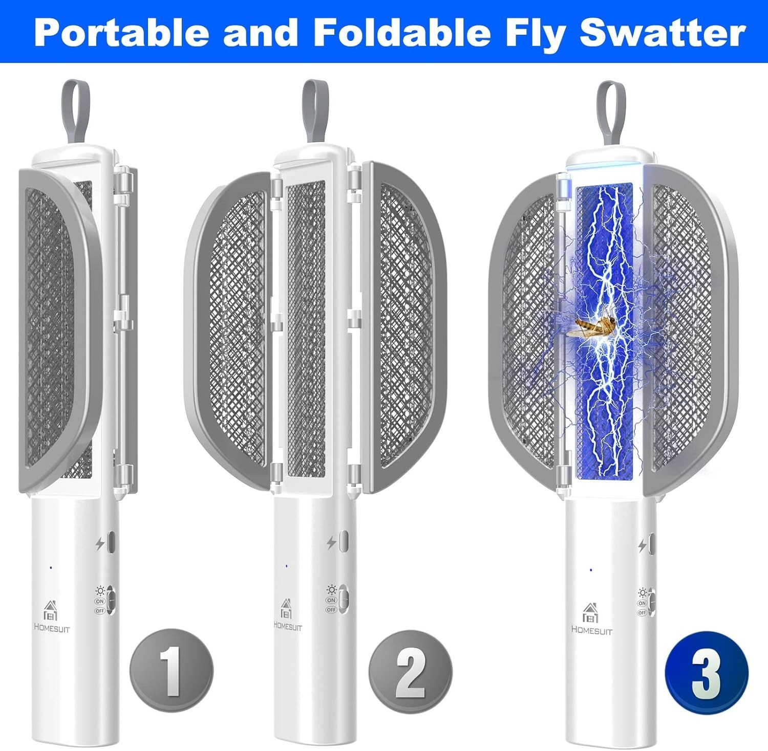Rechargeable Electric Mosquito Fly Swatter Zapper Pest Insect Tennis Racket NEW