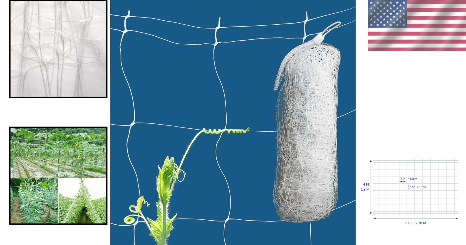 Durable White Polypropylene Garden Netting 4×100 ft for Vertical Plant Support