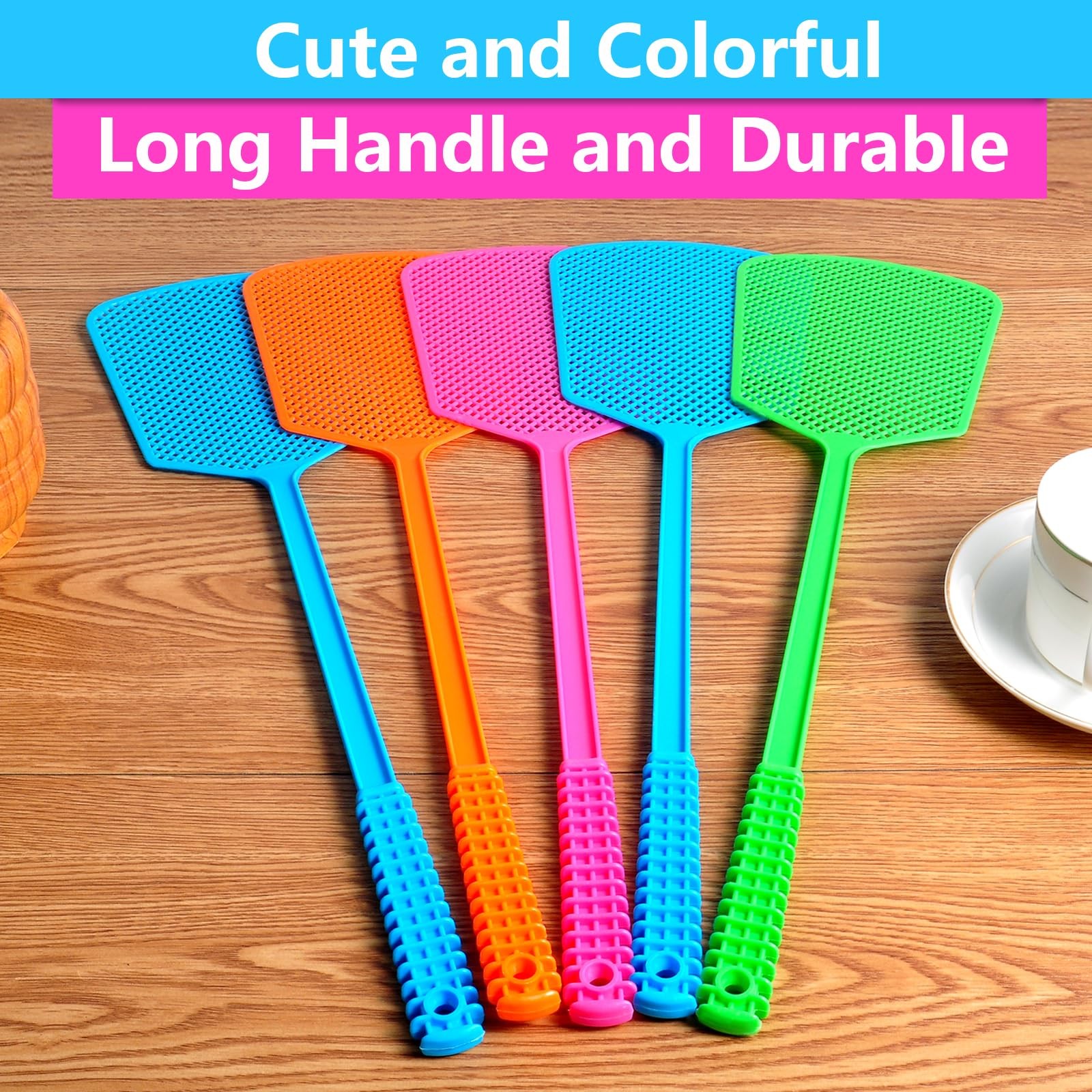 Fly Swatter,5 Pack Plastic Heavy Duty Manual Fly Killer, Long Handle Flyswatt…