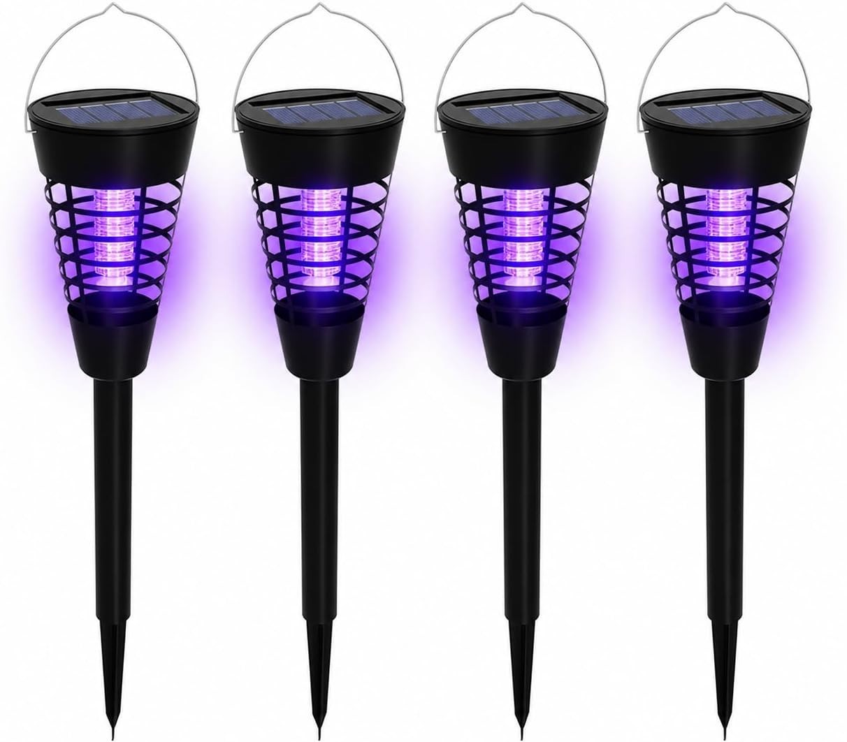 4 Pcs Solar Bug Zapper Waterproof Outdoor Mosquito Zapper Killer and Lighting Re