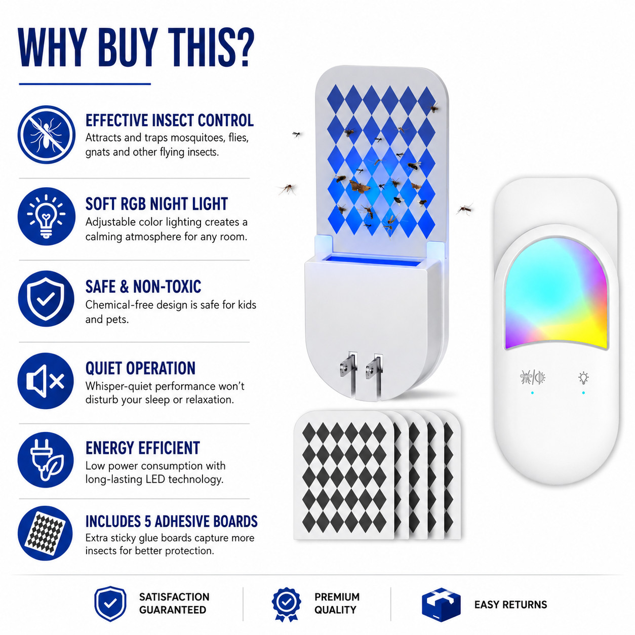 Indoor Fly Trap Plug-in Bug Zapper for Fruit Flies Gnats Moths & Mosquitoes