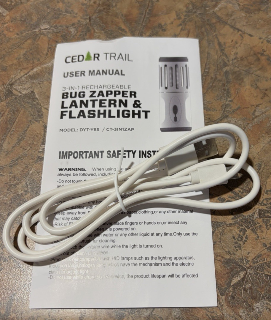 Cedar Trail 3-in-1 Rechargeable Bug Zapper, Lantern & Flashlight, New in box