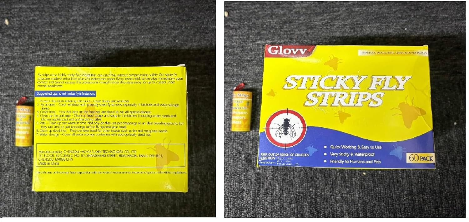 60 Pack Sticky Fly Strips Hanging Ribbon Paper Traps Indoor Outdoor Gnat Catcher