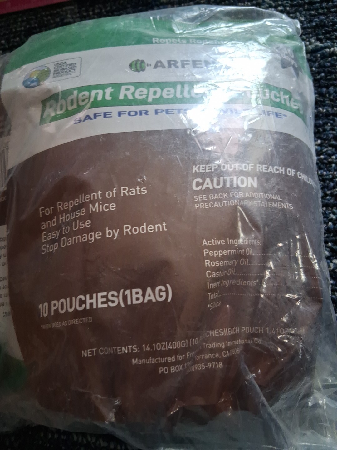 Alot 2 ARFEN RODENT REPELLENT-SAFE FOR PETS AND WILDLIFE-USDA CERTIFIED-20 POUCH
