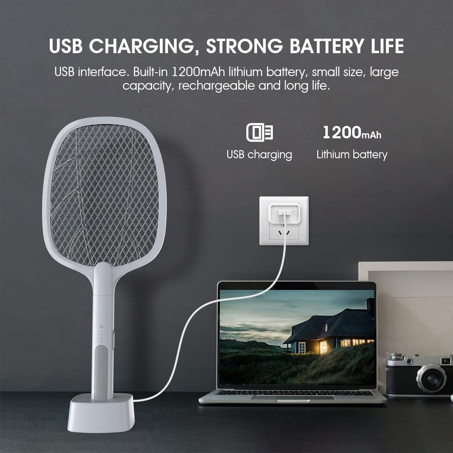 2-in-1 Electronic Mosquito Fly Bug Swatter Insect Killer Zapper Light Trap Lamp