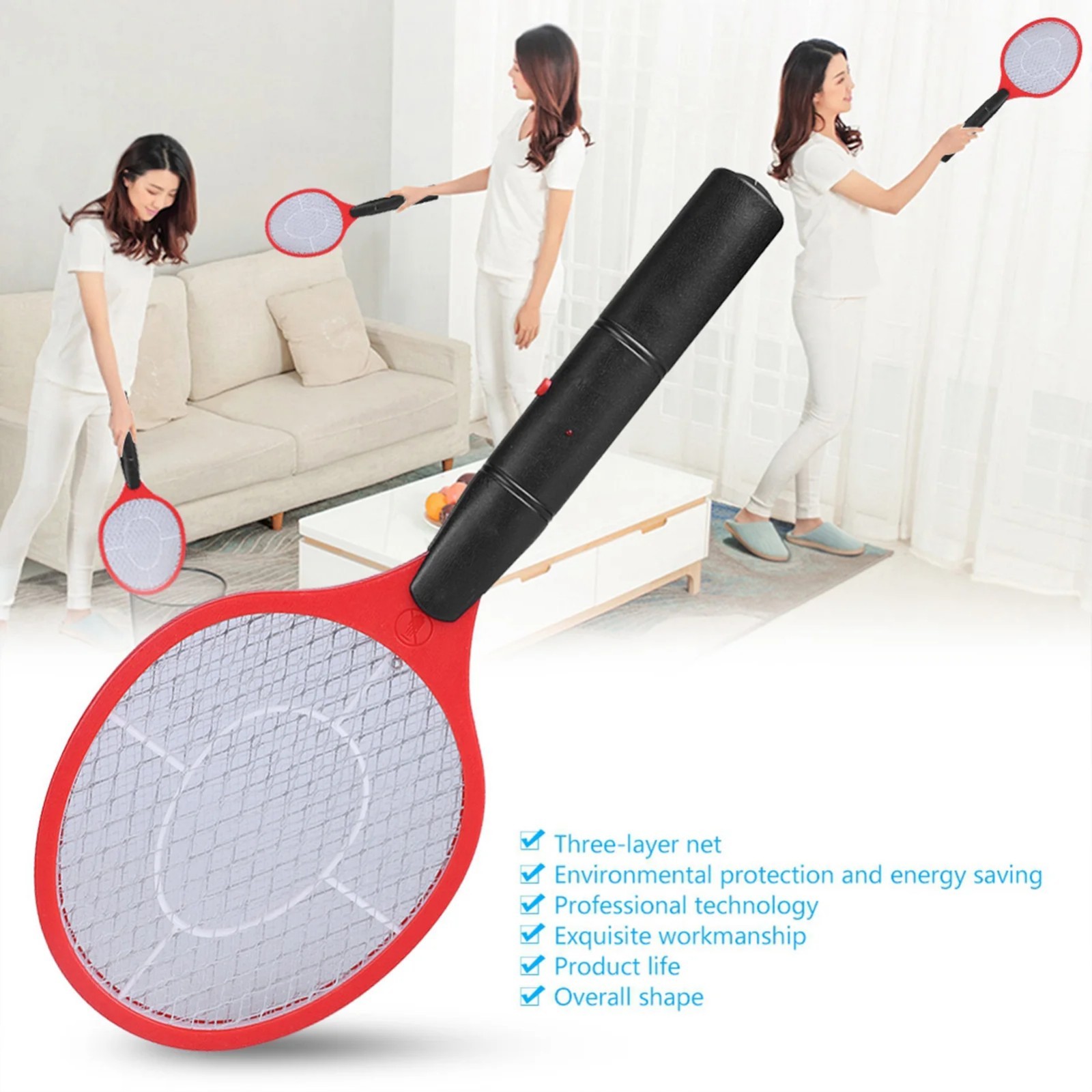 Electric High-voltage Electric Fly Swatter Mosquito Racket Bug Zapper Killer