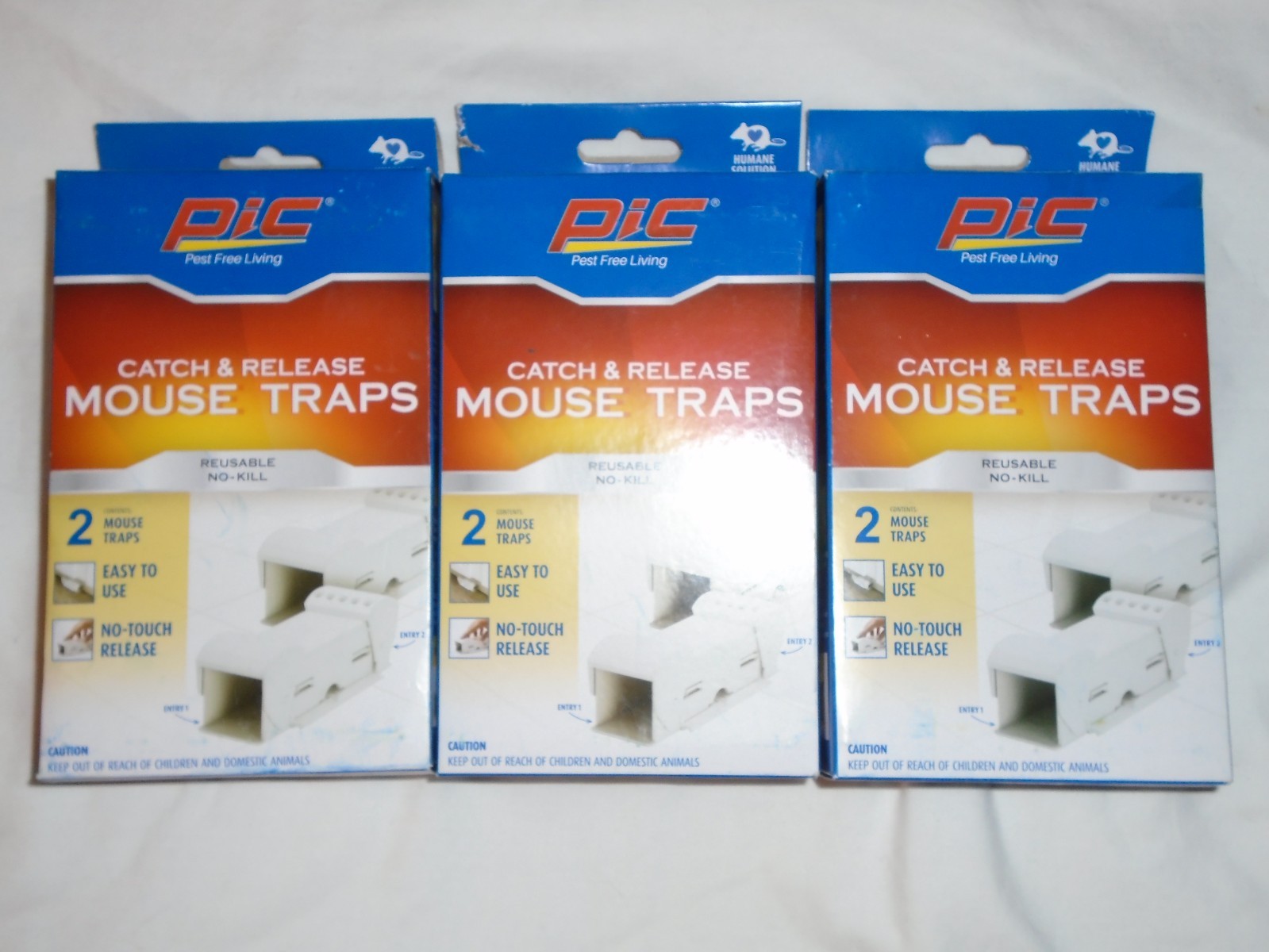 Set of 3 PIC Reusable Catch & Release Mouse Trap 2-Packs – 6 Total Traps – NEW.