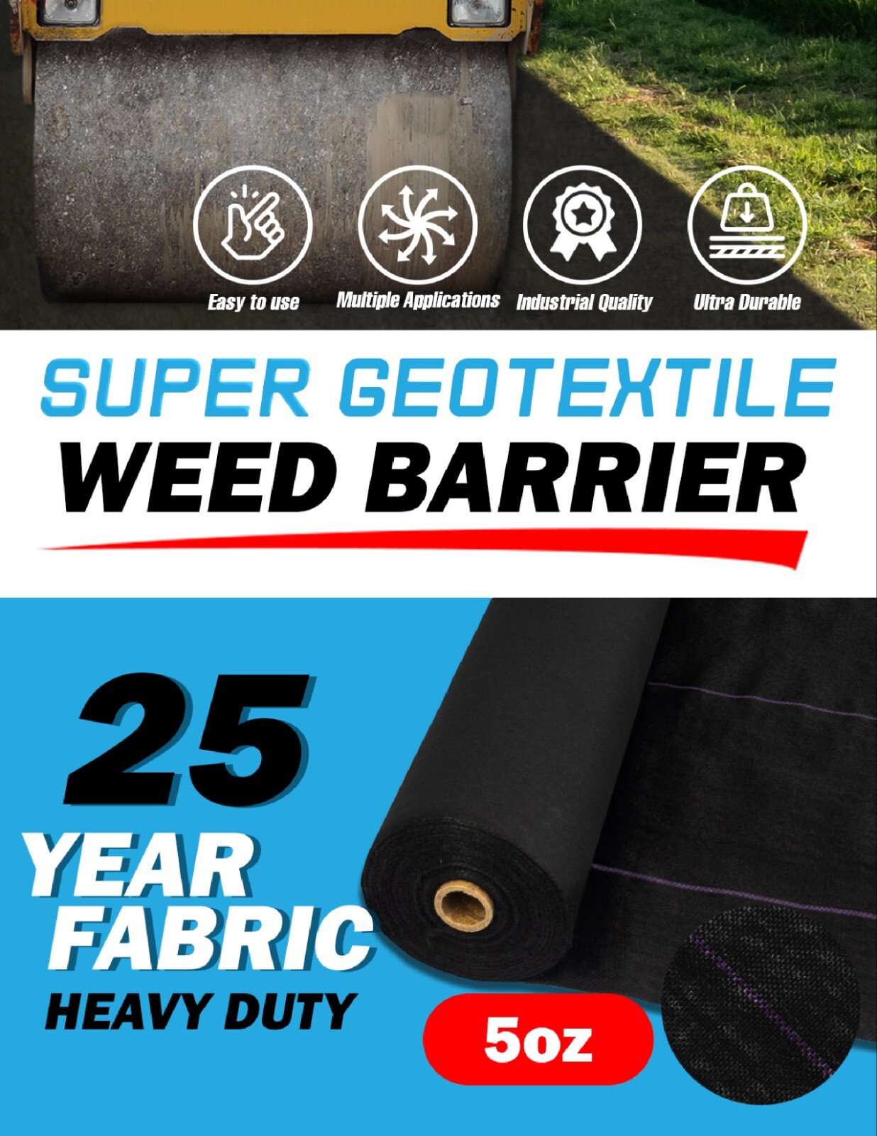 Super Geotextile Professional 5oz Geotextile Weed Barrier – Landscape Fabric