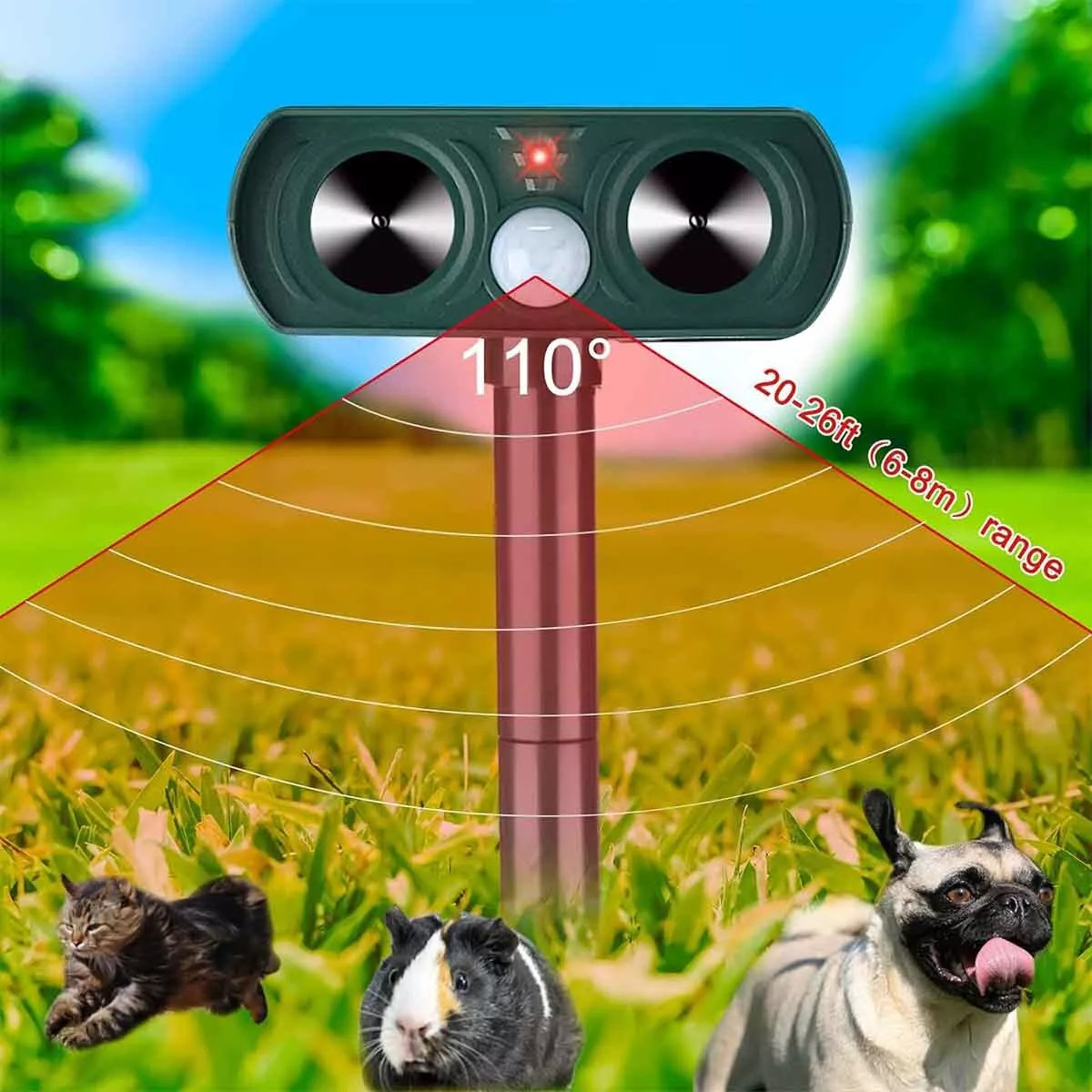 4 Pack Animal Repeller Ultrasonic Solar Power Outdoor Pest Cat Mice Deer Sensor