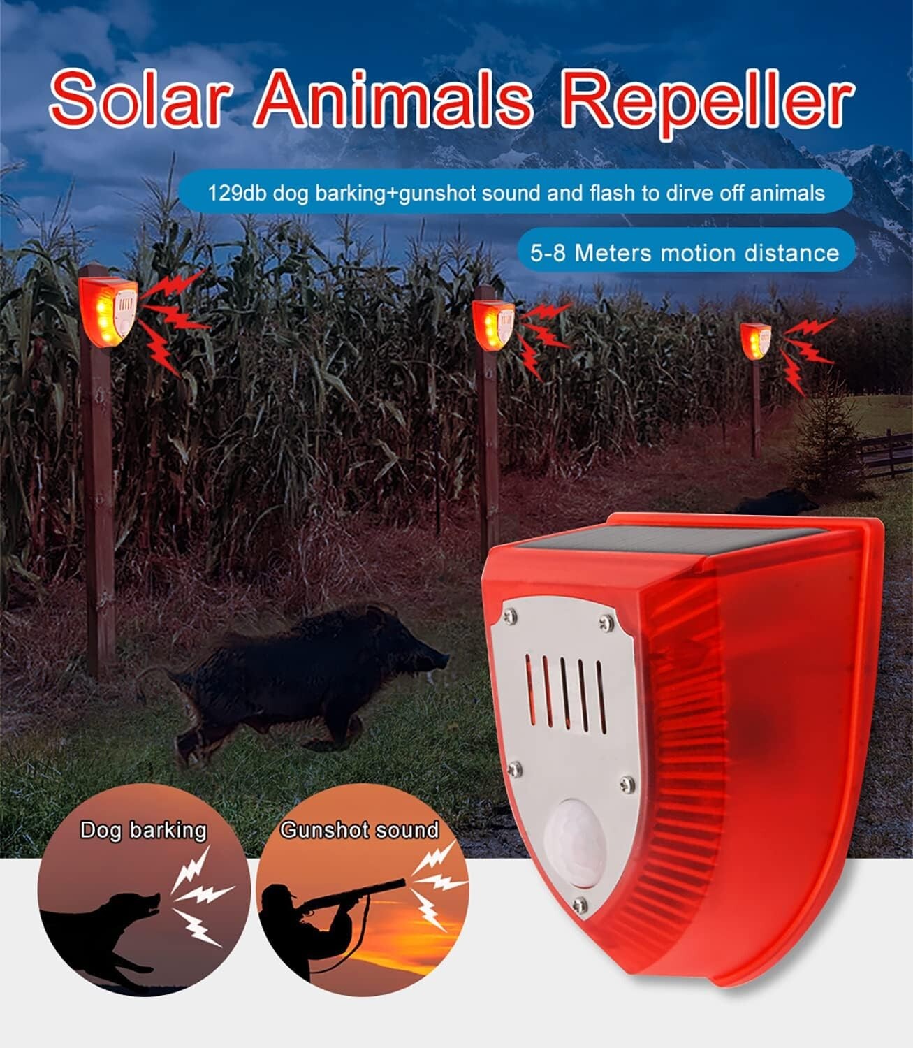 1/2/4pcs Solar Alarm Led Light Solar Strobe Light Motion Sensor For Farm Garden