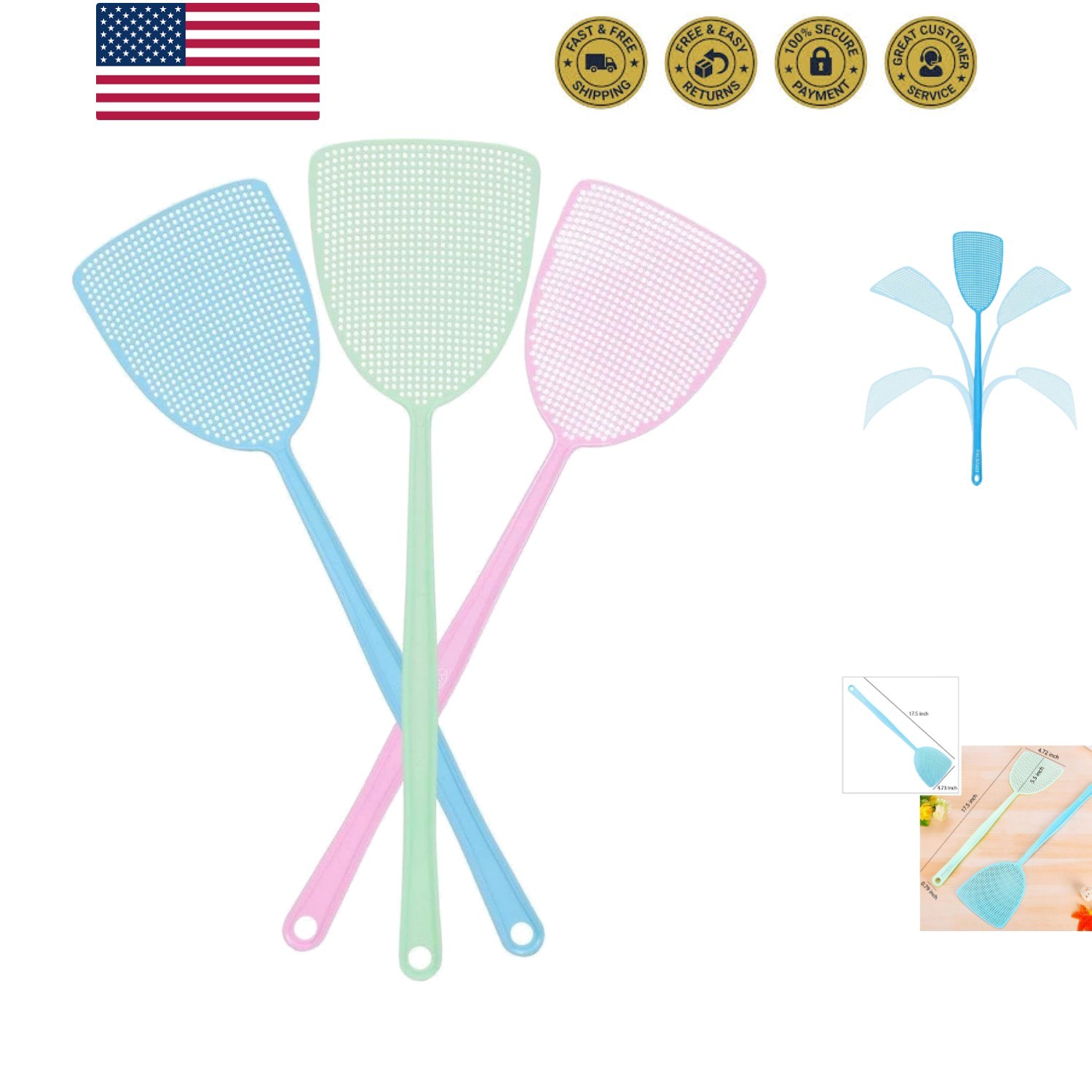 Fly Swatter, Strong Flexible Manual Swat Set Pest Control, Assorted Colors 3 …