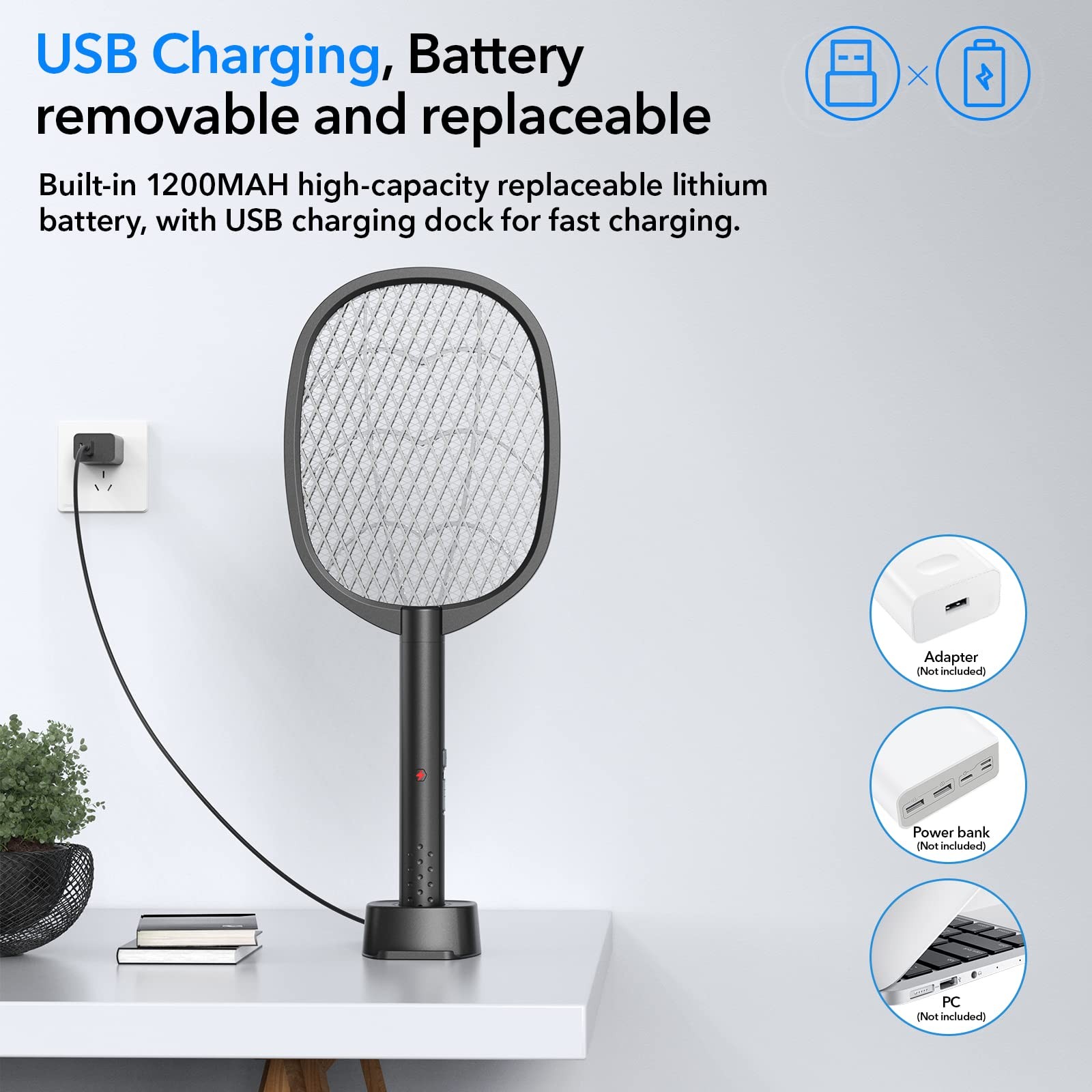 2 Pack Electric Fly Swatter 2 in 1 Bug Zapper Racket & Mosquito Zapper,4000V …