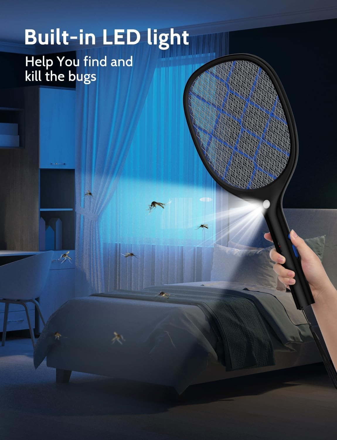 Electric Fly Swatter Bug Zapper Racket 4000V Rechargeable Mosquito Killer wit…