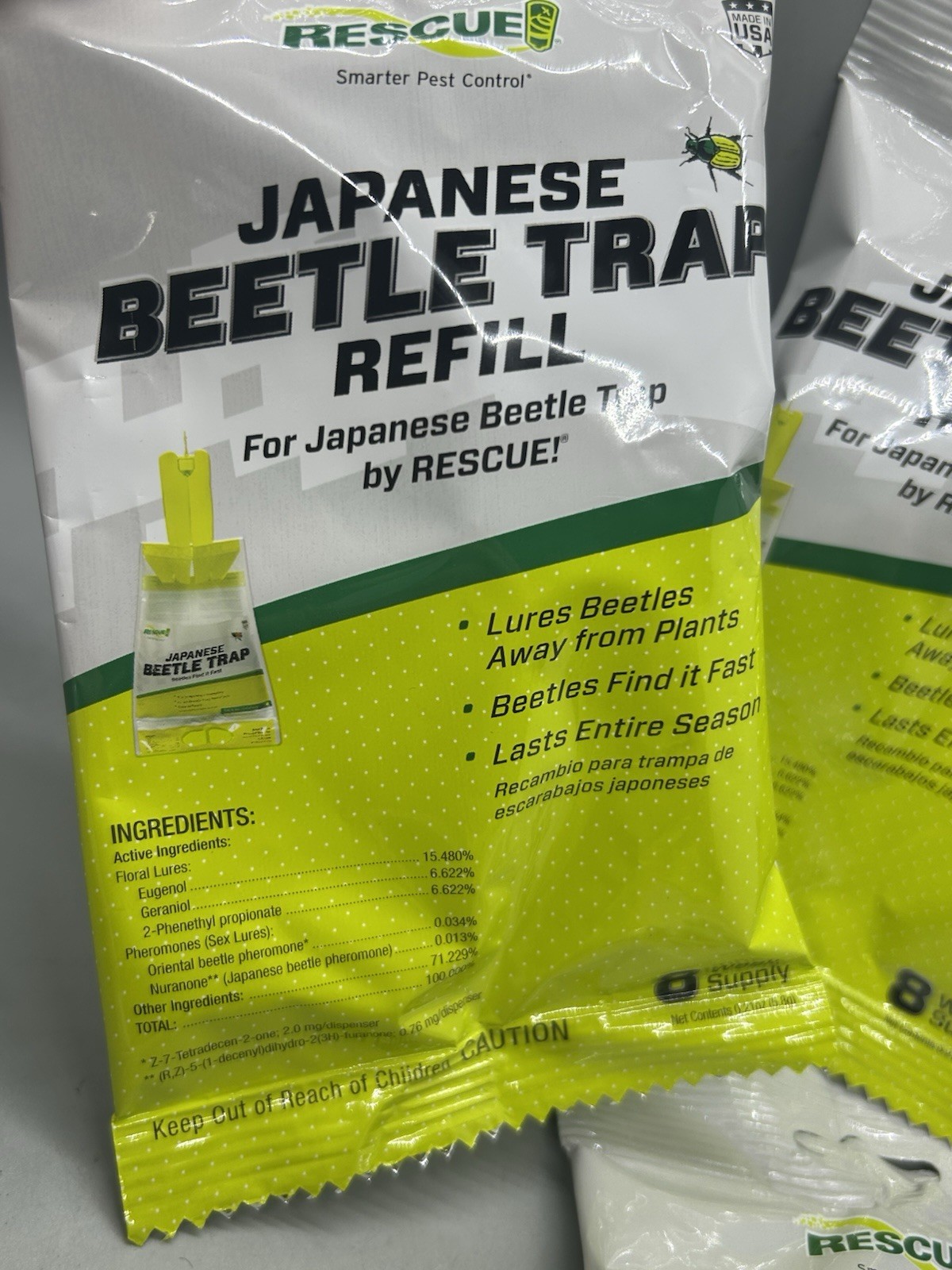 4 Packs ~ Japanese Beetle Traps Refill Lure 8-week season long, RESCUE! Lot
