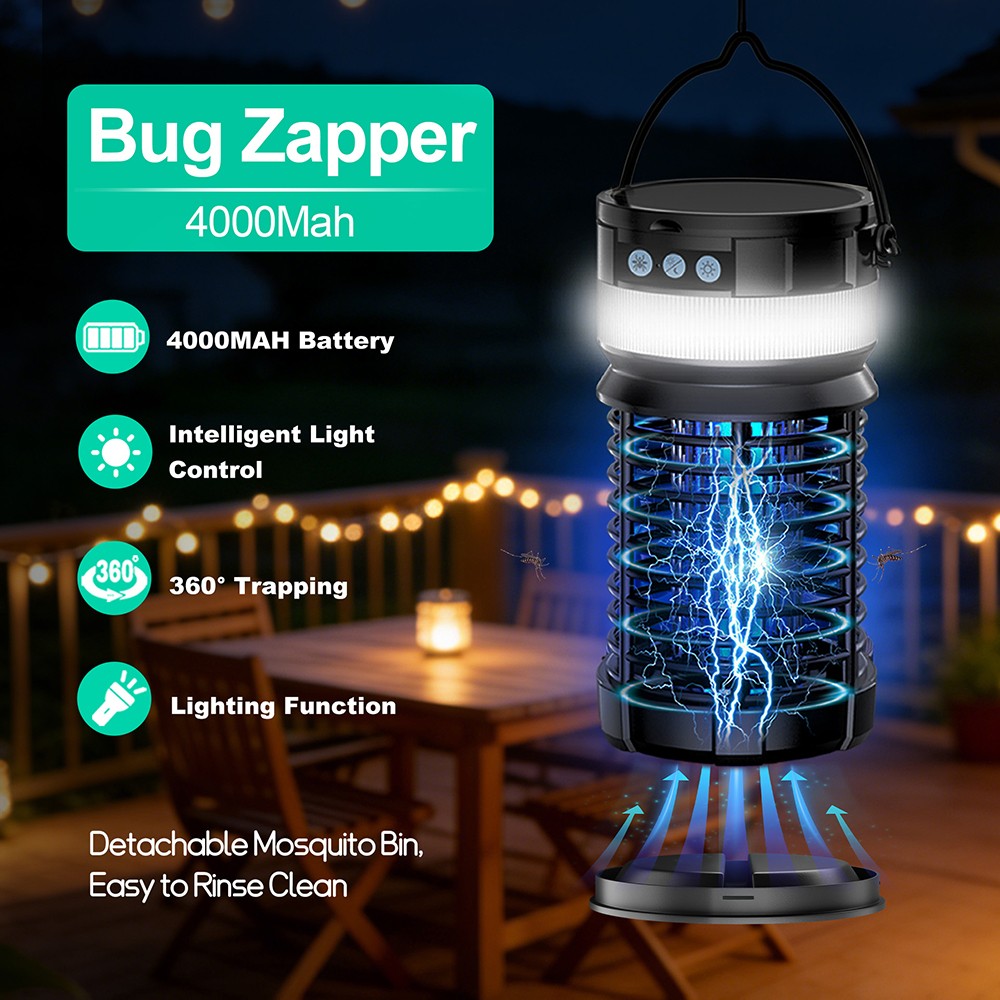 Solar Bug Zapper Dual Solar Panels 4000mAh Remote IP65 UV Outdoor Insect Trap