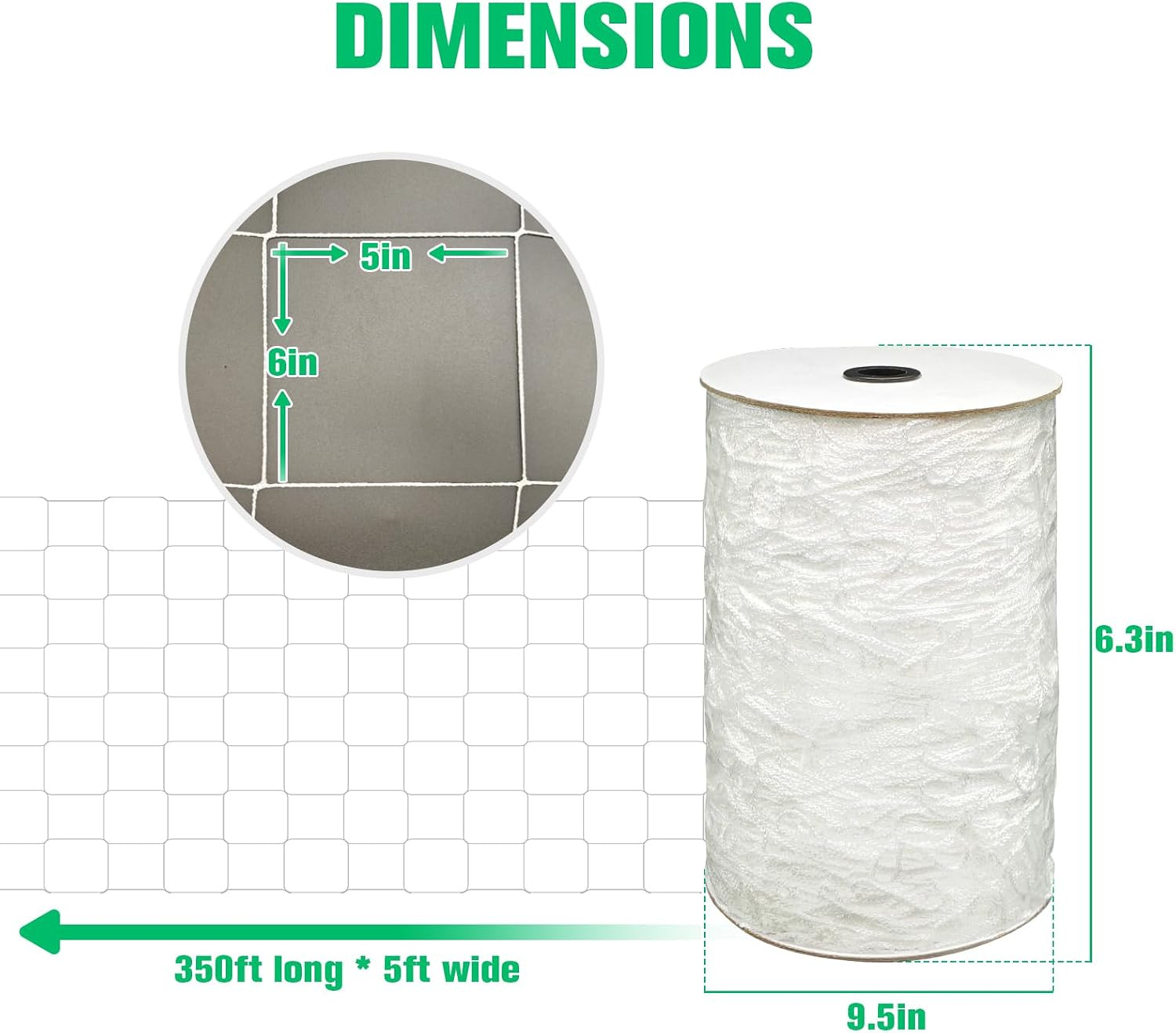 Trellis Netting 5 X 350 Ft – Polyester, 6X6 in Soft Mesh, Heavy Duty Garden