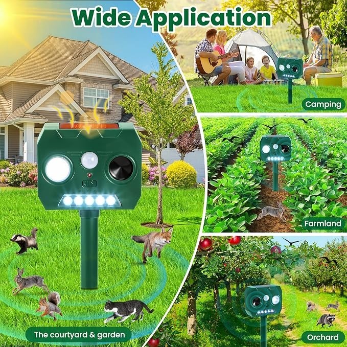2026 Upgraded Solar Ultrasonic Animal Repellent Motion Activated Deer Repellen
