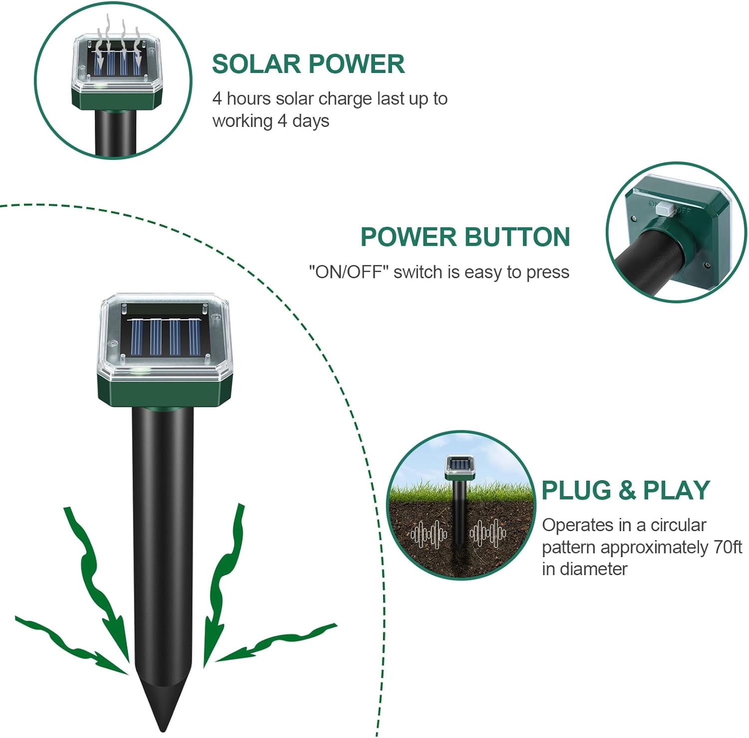 8 pack Solar Power Ultrasonic Repellent Mice Gopher Mole Pest Snake Repeller