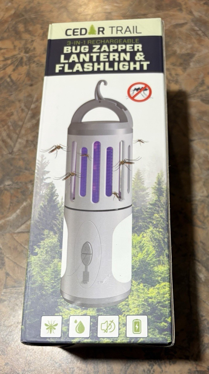 Cedar Trail 3-in-1 Rechargeable Bug Zapper, Lantern & Flashlight, New in box