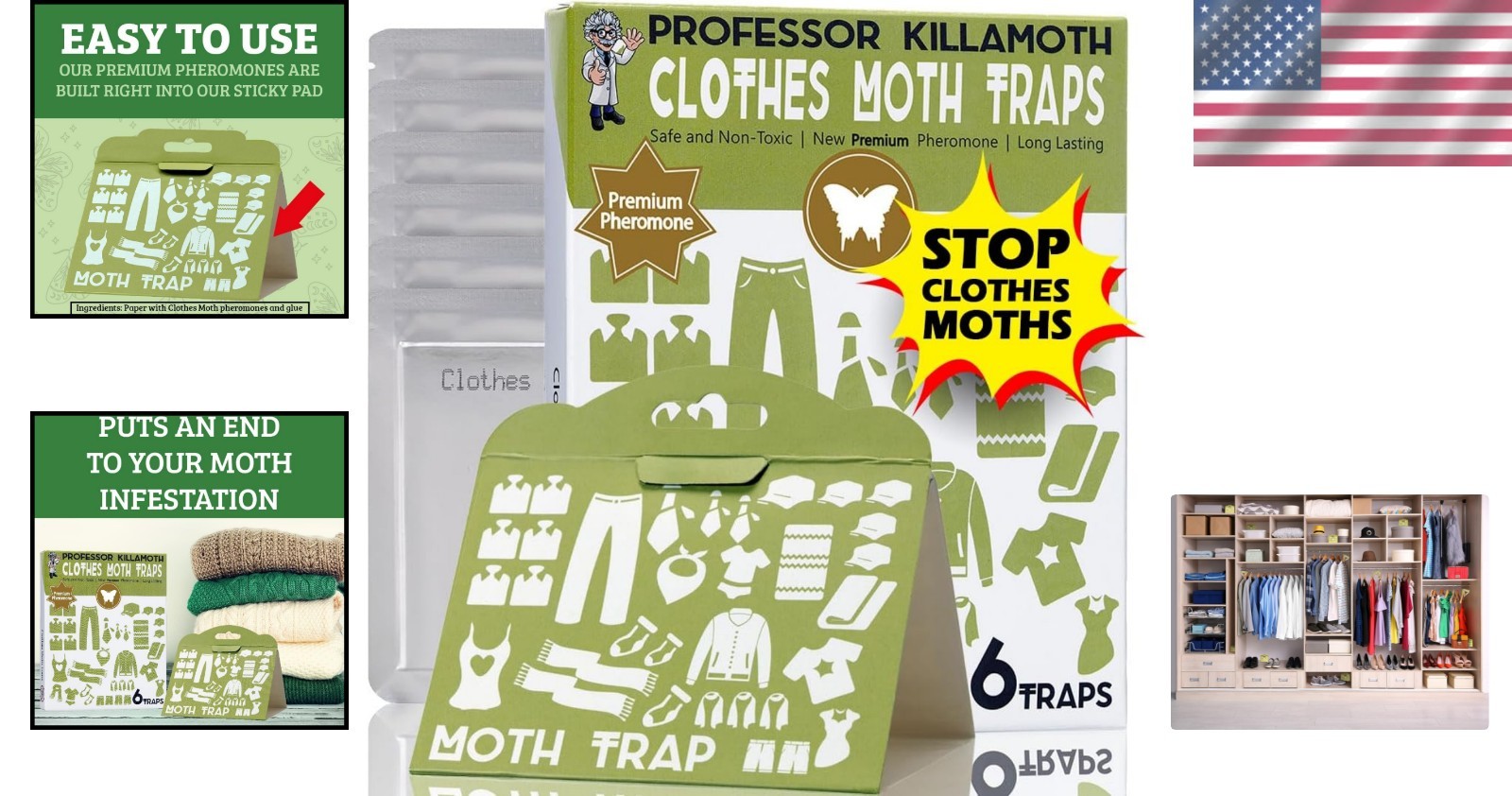 Clothes Moth Traps Natural Non-Toxic Household Wardrobe Protection 6 Pack