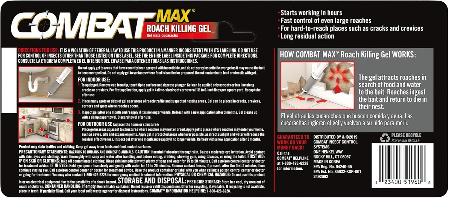 Combat Max Roach Killing Gel 2.1oz Indoor Outdoor Pest Control