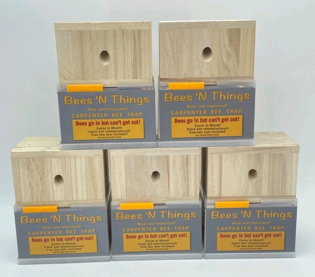 BEES N THINGS Carpenter Bee Trap 5 Pack Outdoor Wood Pest Control Catcher NEW