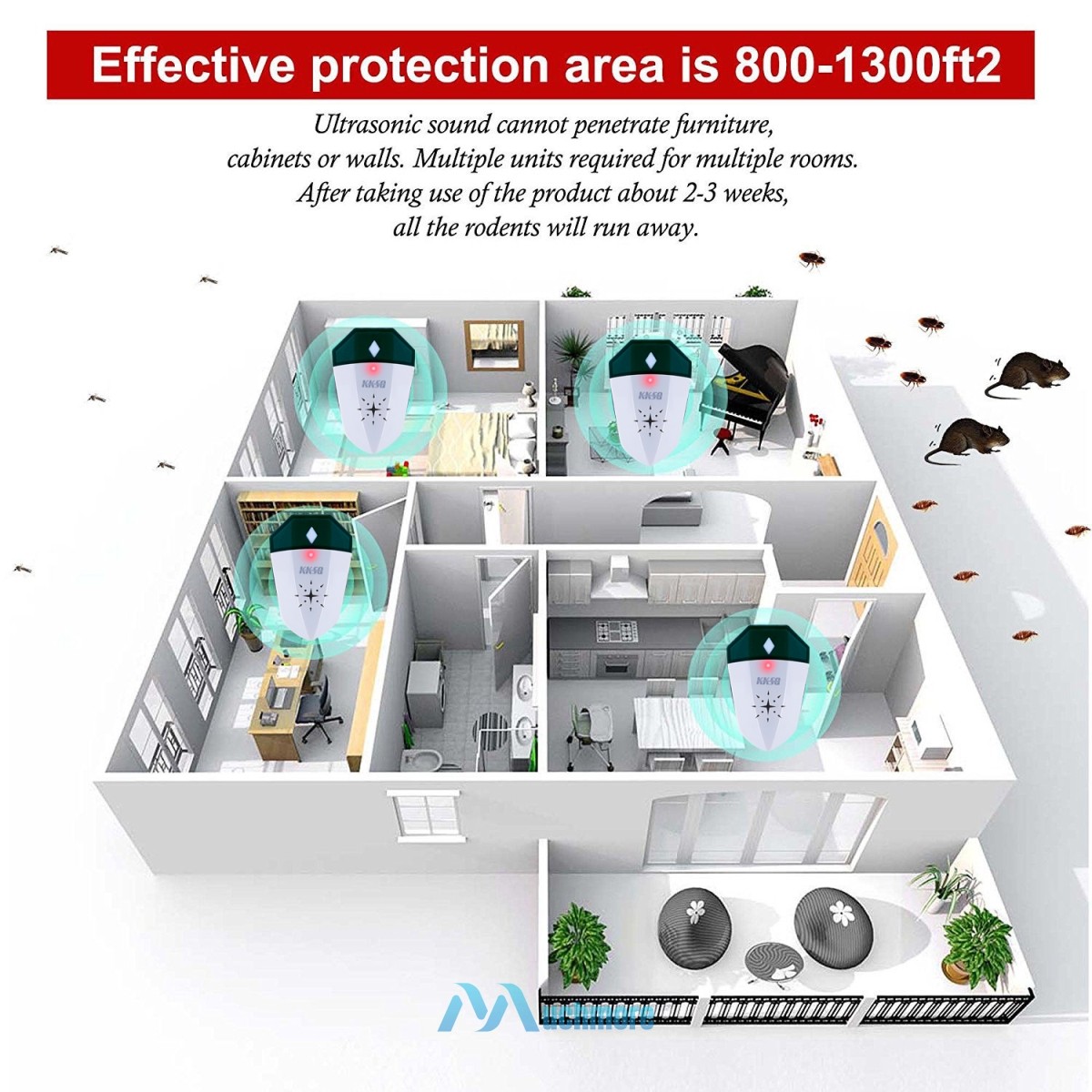 Pest Reject Pro Ultrasonic Repeller Home Bed Bug Mites Spider Defender Roaches