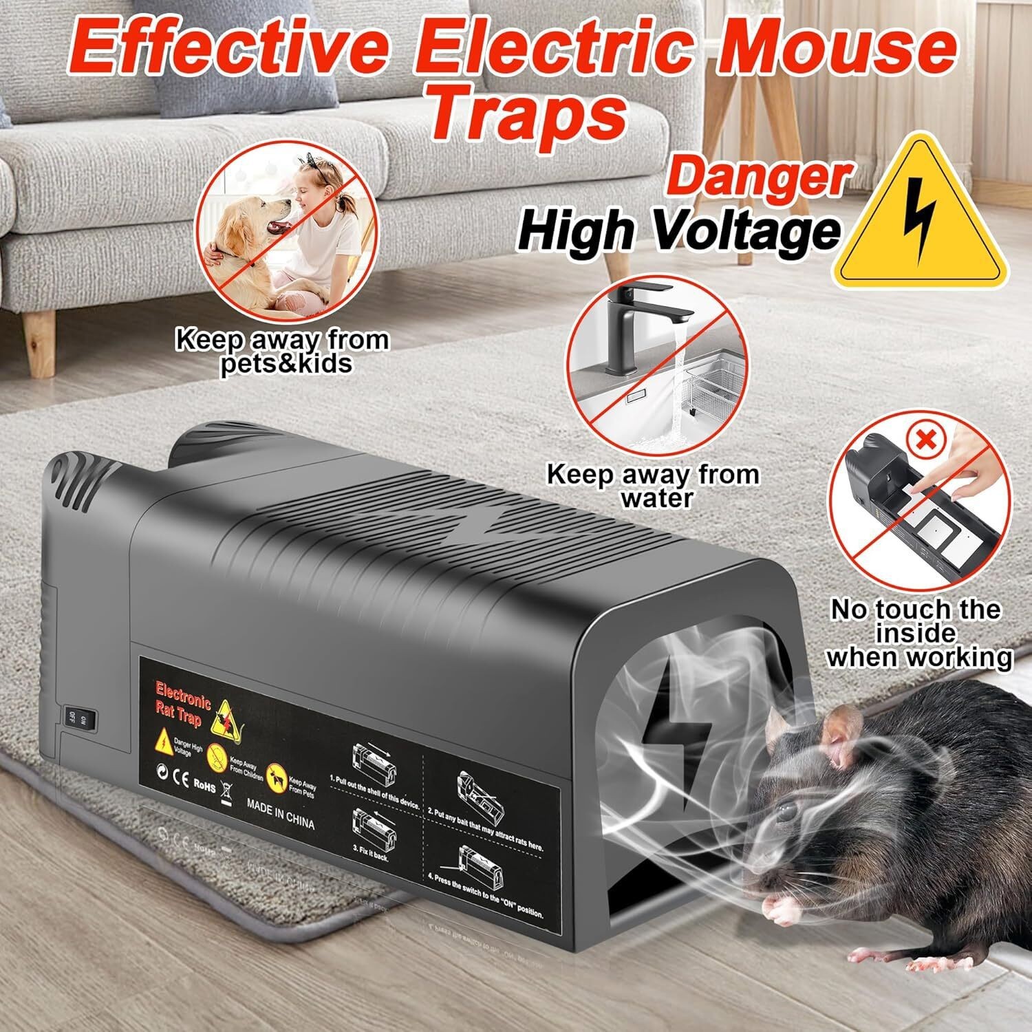 Electronic Mouse Trap Control Kill Big Rat Pest Electric Rodent Zapper Upgraded