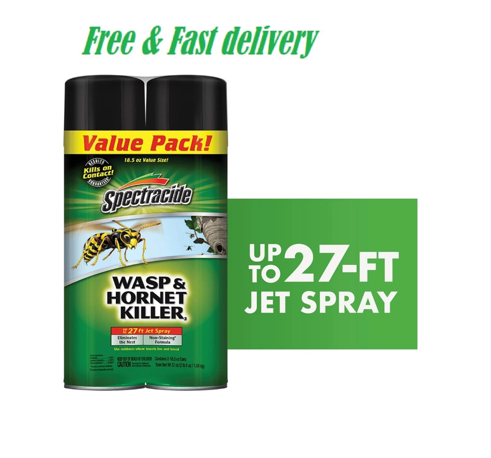 Spectracide Wasp & Hornet Killer Aerosol Spray, Twin Value Pack, 18.5 Ounce