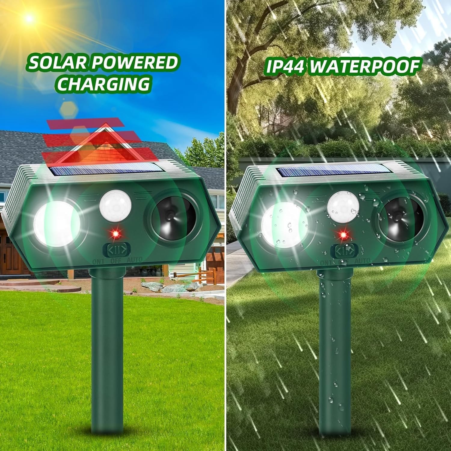 4 Pack Solar Ultrasonic Animal Repellent Dog Cat Skunk Deer Raccoon For Garden