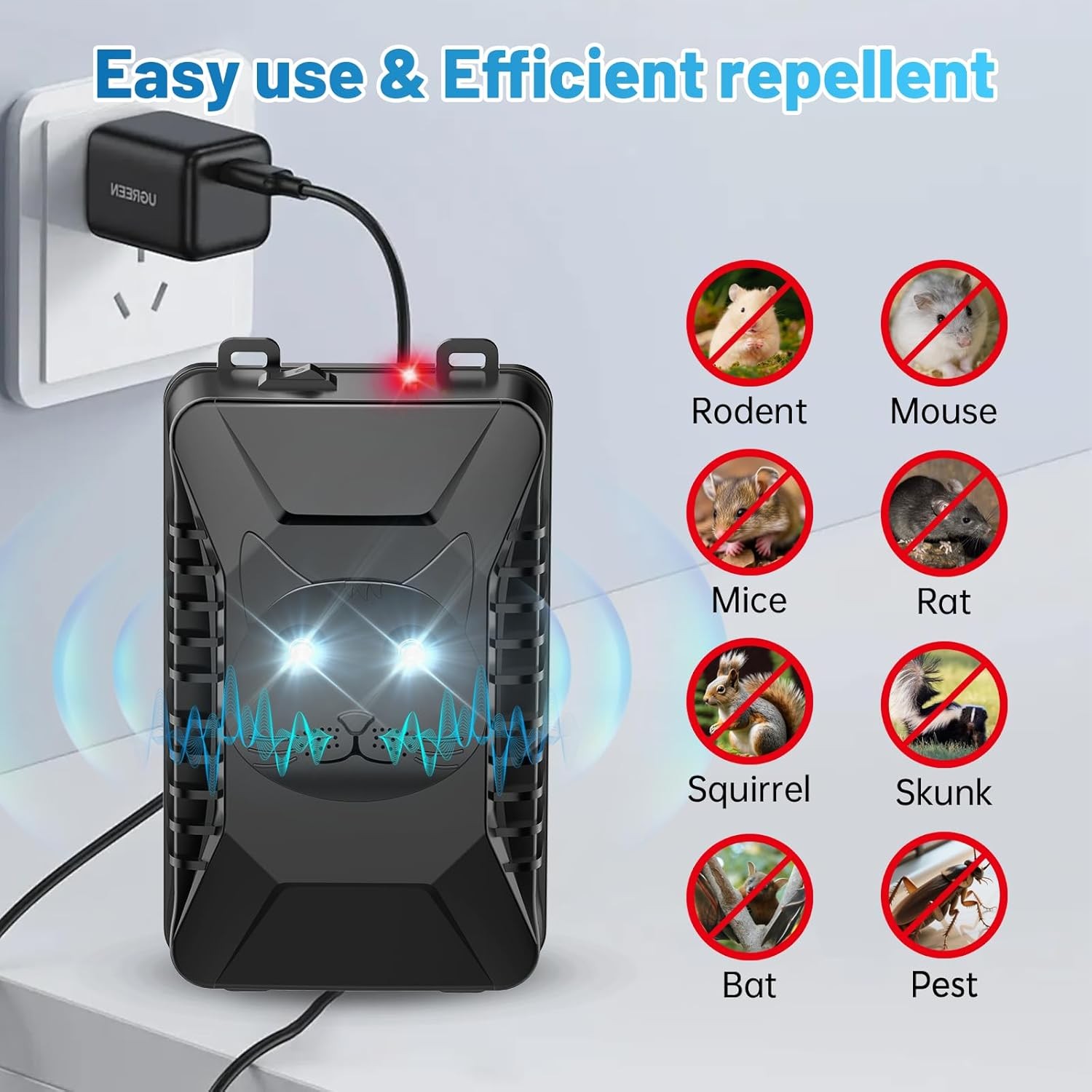 2 Pack Ultrasonic Rodent Repellent for Car Engines Under Hood Animal Repeller