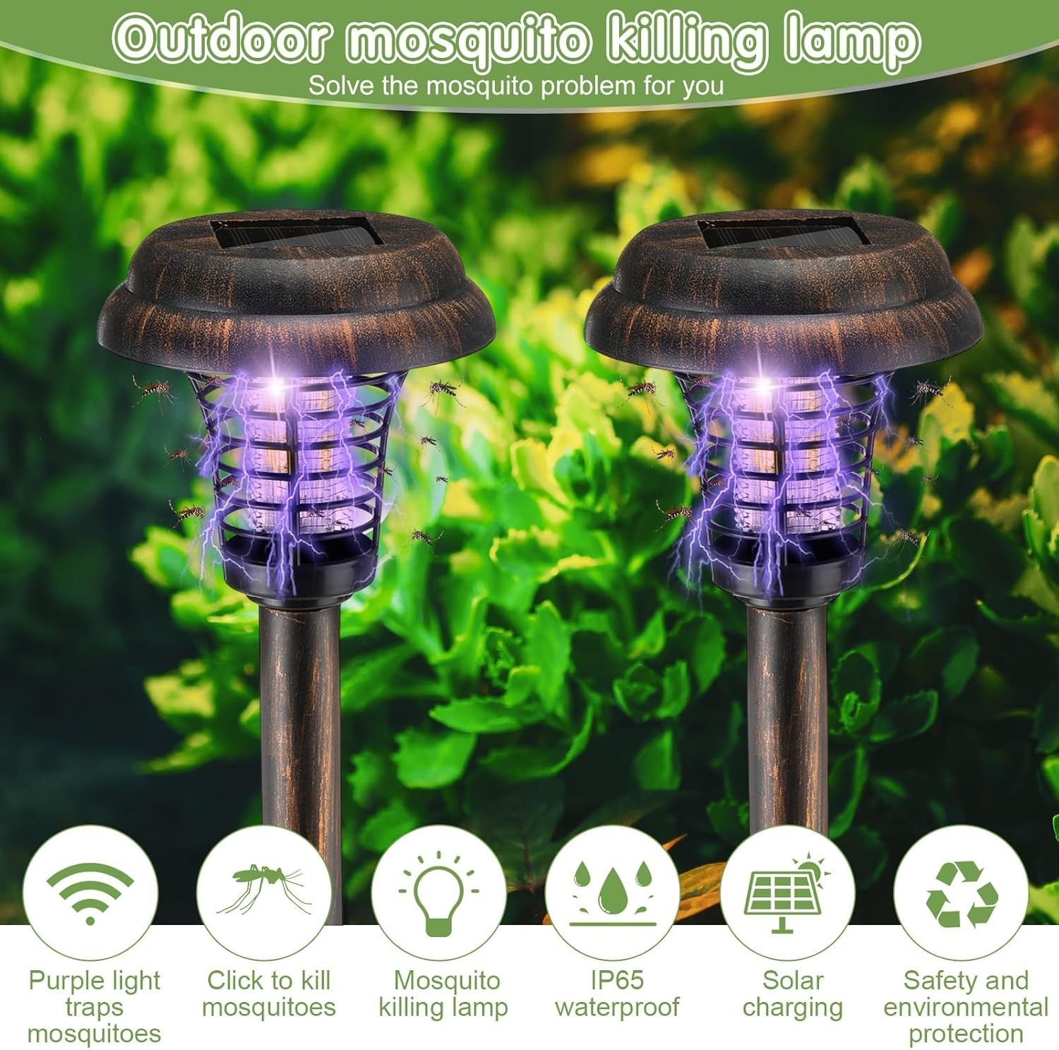 4 Pcs Solar Bug Zapper Waterproof Outdoor Mosquito Zapper Killer and Lighting Re