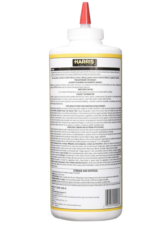 Harris HDE-8 Bed Bug Powder Diatomaceous Earth, 8oz, Yellow Pack of 5
