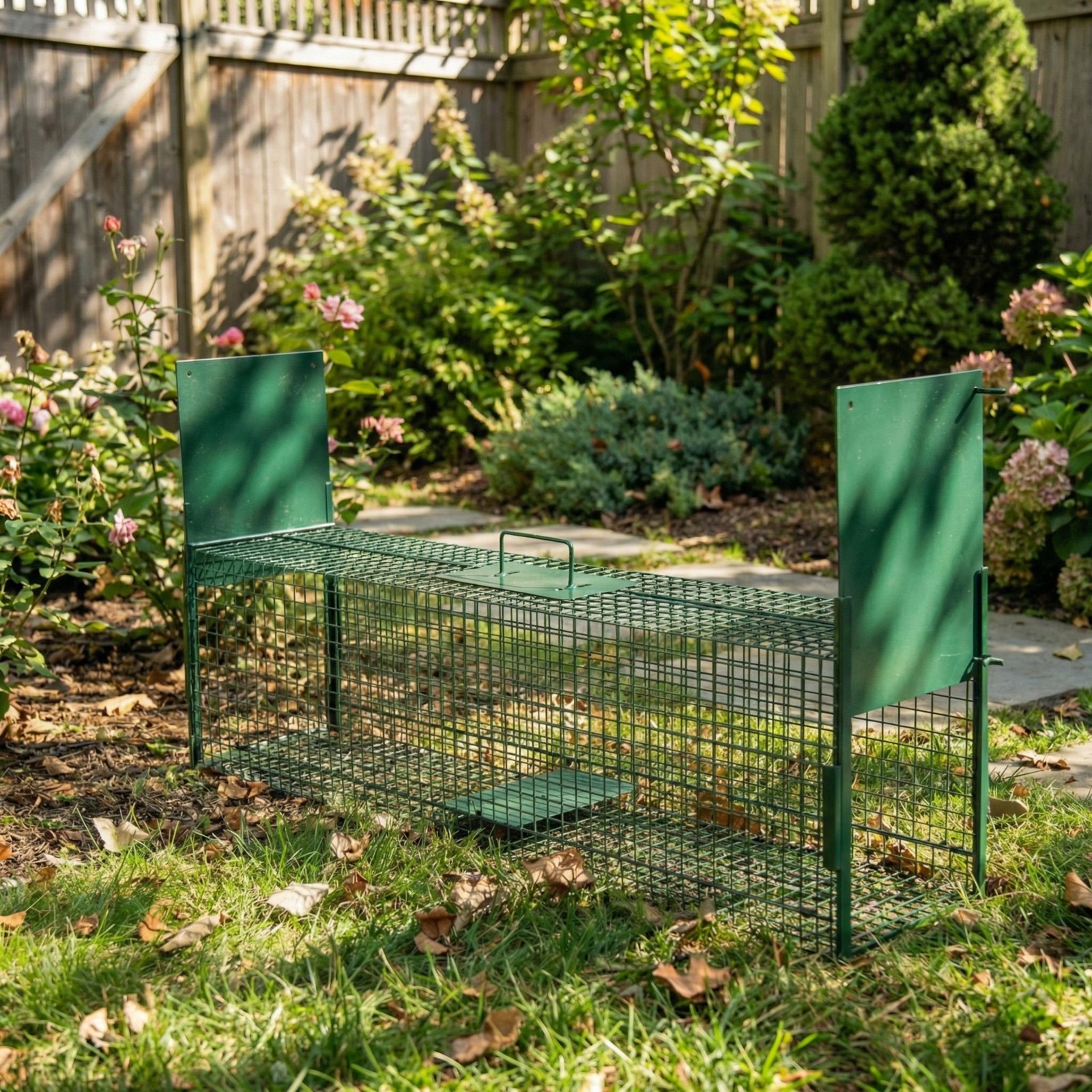 39in Humane Live Animal Trap Cage 2 Door Collapsible Steel Catch Cage w/ Handle