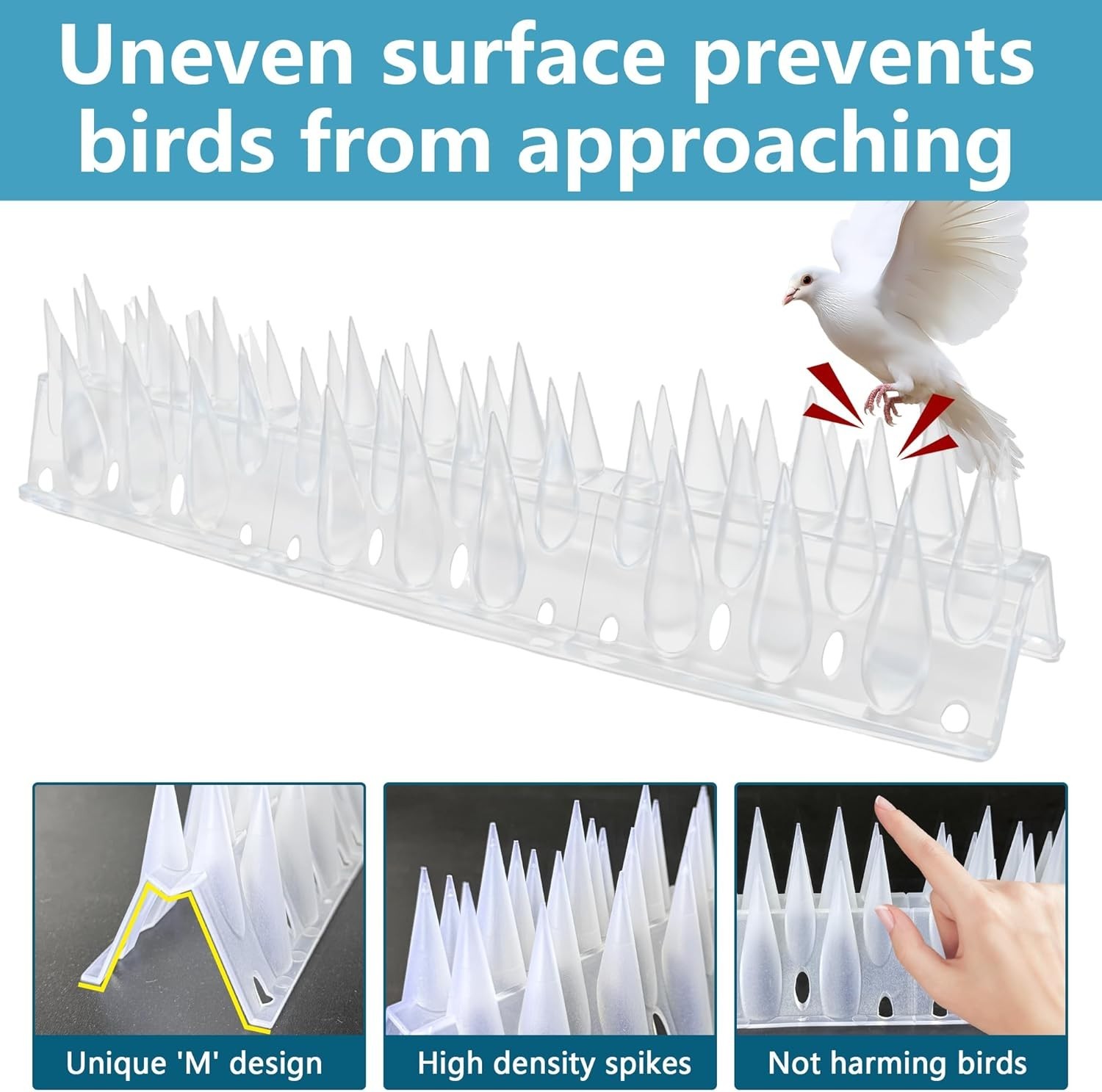 Bird Spikes, Clear, 12 Pack, New Roof Overhang Spikes, Pigeon Spikes for Fenc…