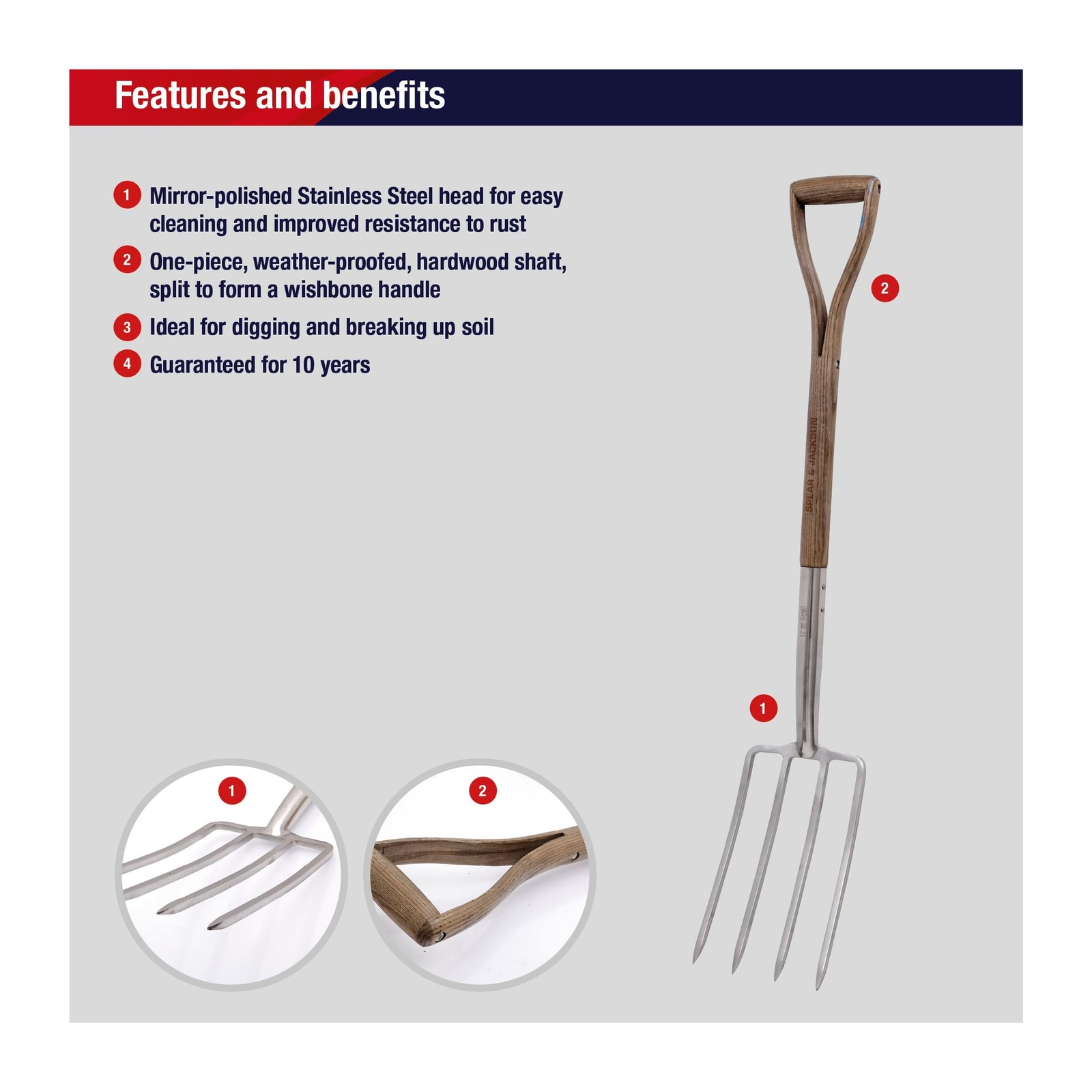 Spear & Jackson Traditional Stainless Steel Digging Fork, Heavy Duty Durable Sta