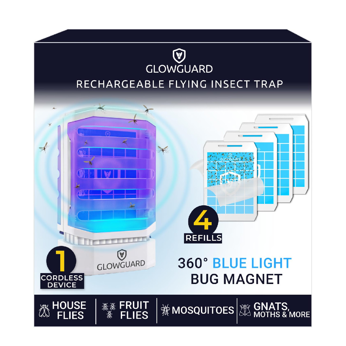 Modern-X Glowguard Cordless Flying Insect Trap Catches Fruit Flies Indoor Gnat
