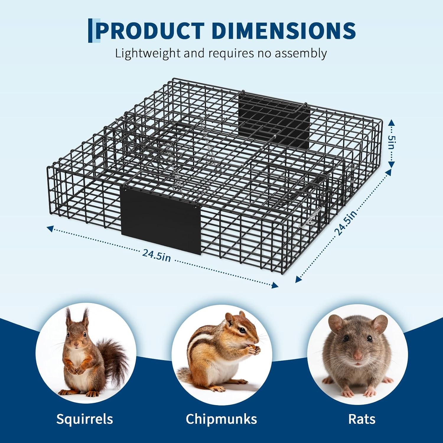 24″ Squirrelinator Squirrel Chipmunk Metal 2 Door Trap Cage Square Black
