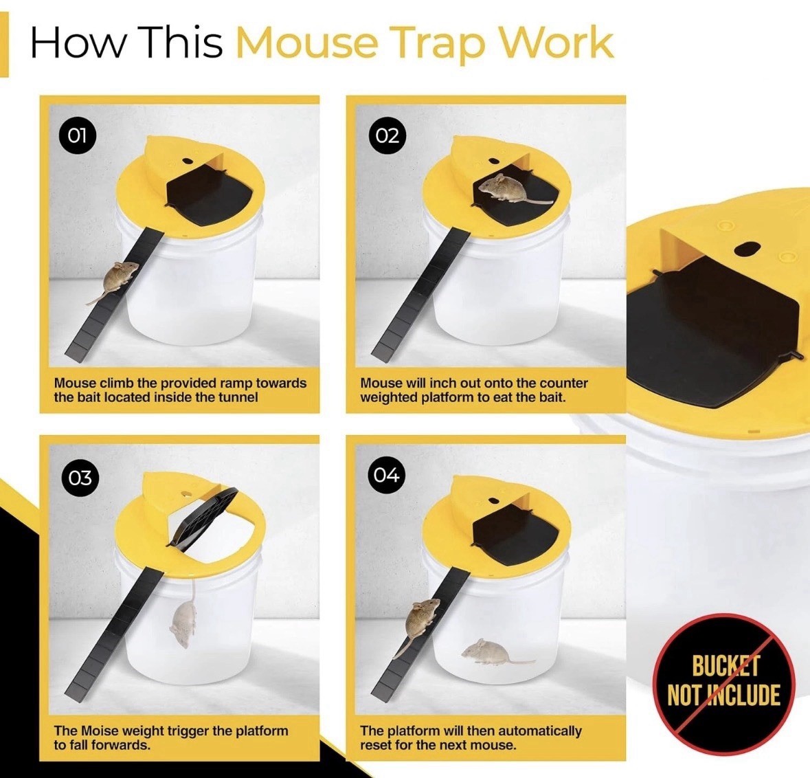 Mouse Rat Trap Flip & Slide Mouse Trap Bucket Catcher Mousetrap Slide Bucket Lid