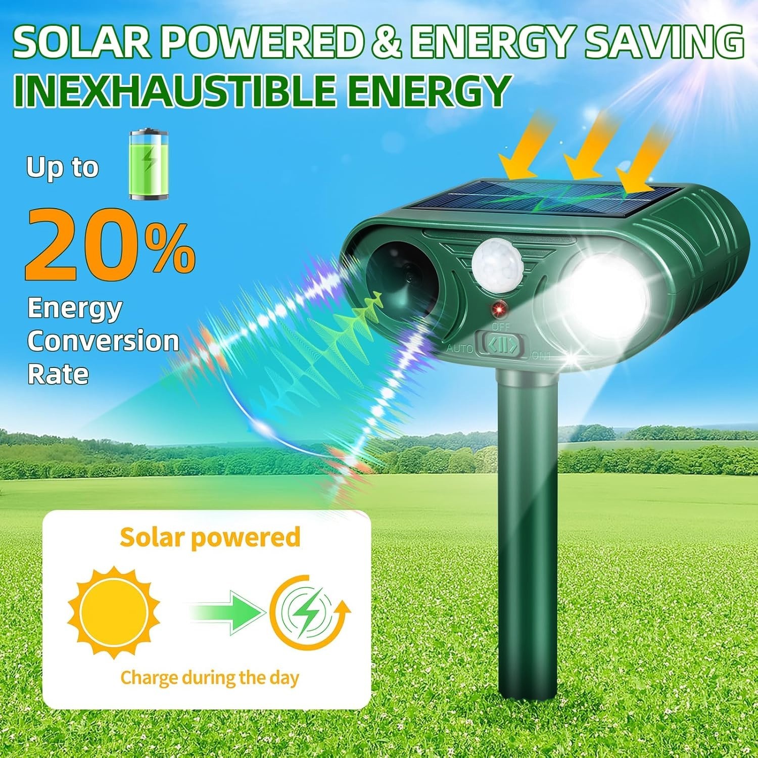 2026 Upgraded Solar Ultrasonic Animal Repellent Motion Activated Deer Repellen