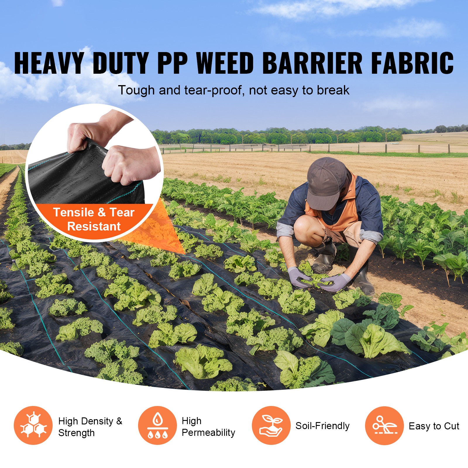 VEVOR Weed Barrier Landscape Fabric 4 x 250 FT 5OZ Heavy Duty PP Weed Woven Mat