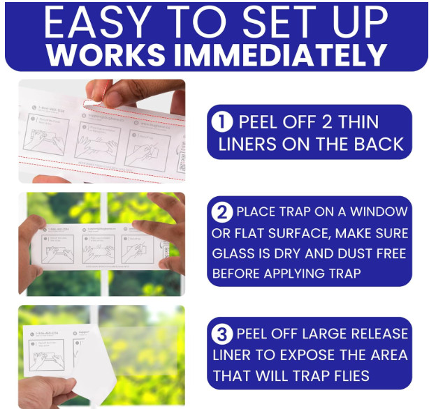 50 Pack Window Fly Traps Sticky Clear Non-Toxic Indoor Fruit Gnat Housefly Trap