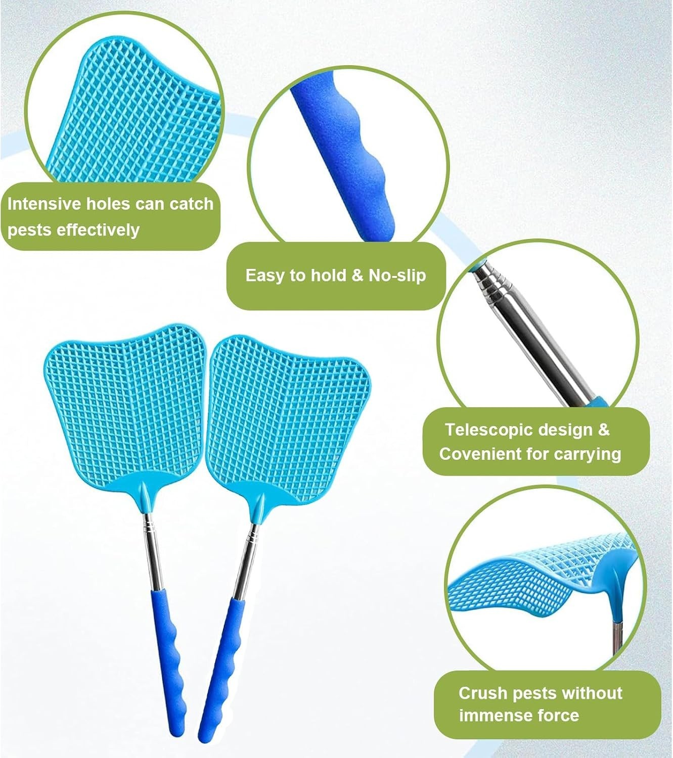 Heavy Duty Telescopic Fly Swatters — Durable, Lightweight, Multi-Purpose (2-P…
