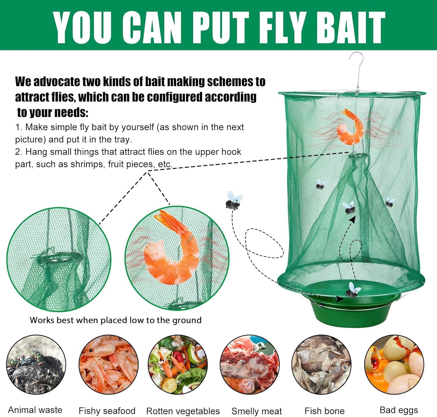 1-200X Ranch Fly Trap Reusable Hanging Fly Traps Outdoor Flay Catcher Cage Net